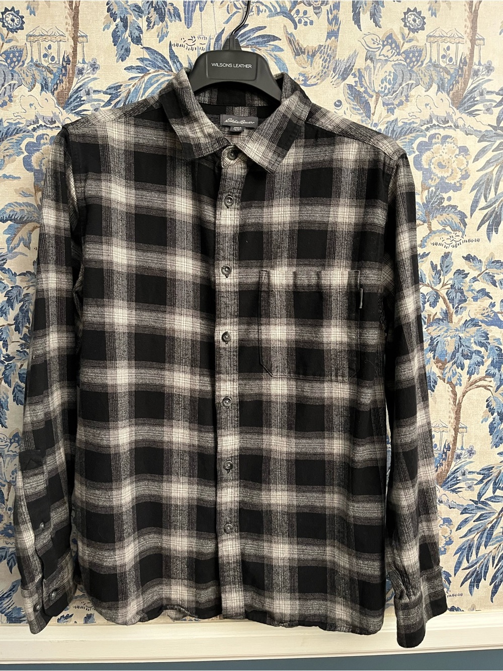 Eddie Bauer Black and Gray Plaid Button-Down Shirt